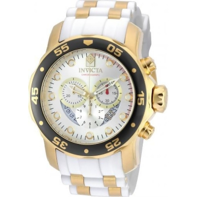 Invicta 20292 Mens Pro Diver Quartz Chronograph Silver Dial Watch with White & Gold Tone 