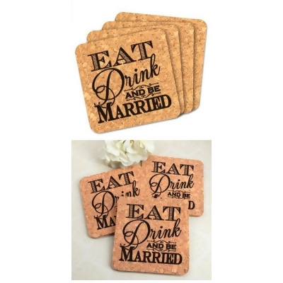 Ducky Days 8407181 4 x 4 in. Eat Drink & Be Married Square Cork Coaster Wedding Favors - Set of 4 