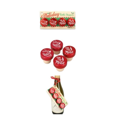 Ducky Days 7827249 1.25 x 1.25 in. Dia. Wine Holiday Sayings Red Aluminum Top Bottle Stoppers - Set of 4 