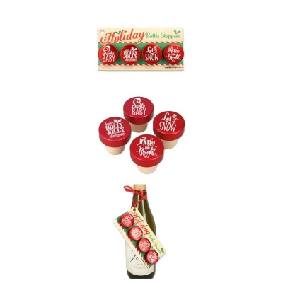 Ducky Days 7827250 1.25 x 1.25 in. Dia. Christmas Holiday Sayings Red Aluminum Top Bottle Stoppers - Set of 4 