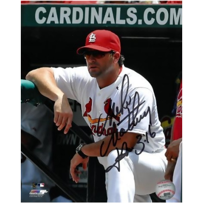 Athlon Sports CTBL-022640 Mike Matheny Signed St. Louis Cardinals 8 x 10 in. Photo with John 3 isto 16 - Coaching 