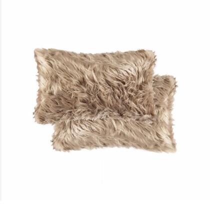 Luxe Faux Fur 676685041074 12 x 20 in. Belton Sheepskin Pillow - Tan - Pack of 2 