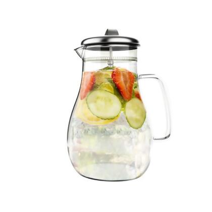Classic Cuisine 82-KIT1071 64 oz Glass Pitcher Carafe with Stainless Steel Filter Lid Heat Resistant To 300F for Water Coffee Tea Punch, Lemonade 