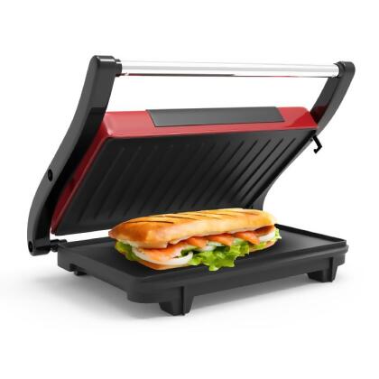 Chef Buddy 82-SW100 Panini Press Indoor Grill & Gourmet Sandwich Maker with Nonstick Plates, Red 