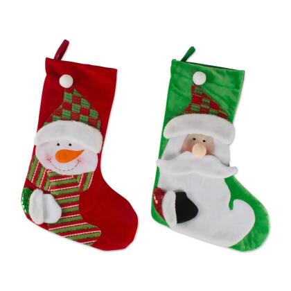 Design Imports CAMZ10914 Santa & Snowman Stocking Set - Set of 2 