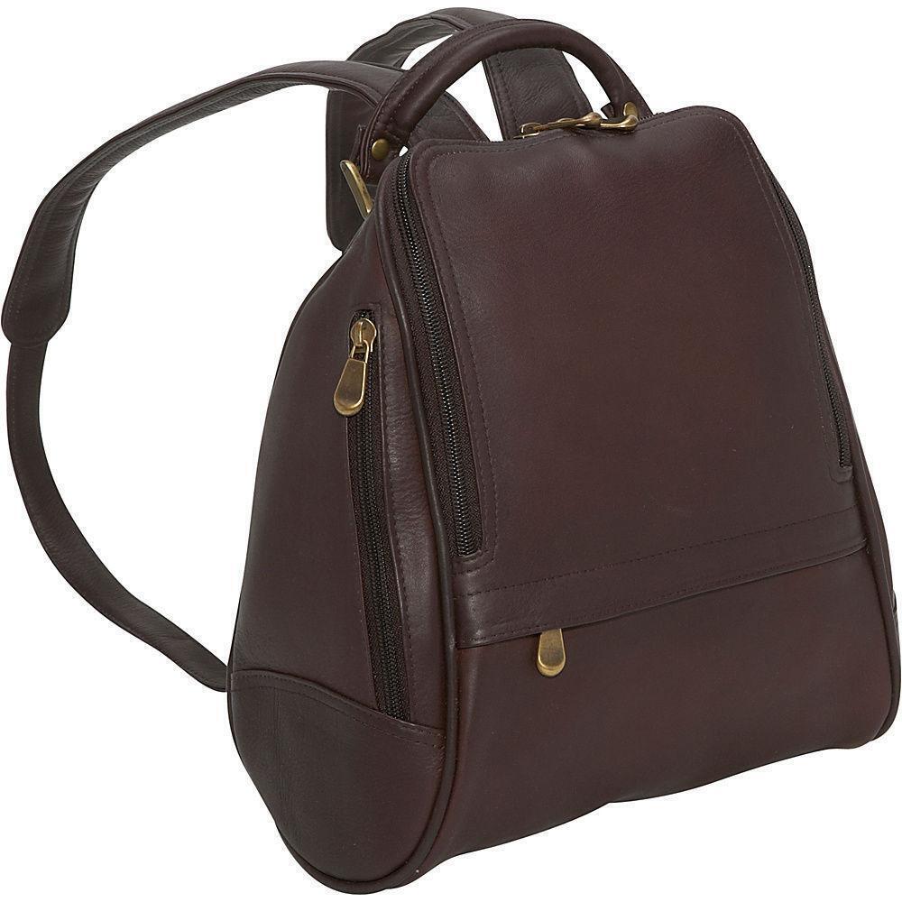 Le Donne Leather LD-9112-Cafe U Zip Mid Size Women Backpack & Purse, Cafe