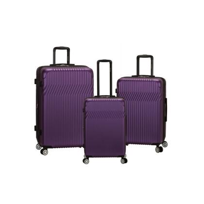 Rockland F239-PURPLE Pista Collection 3-Piece ABS Non-Expandable Upright Hardside Dual Spinner Luggage Set - Purple 