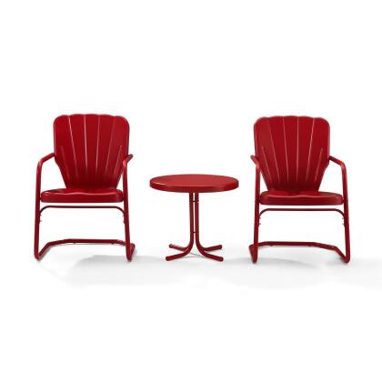 Crosley Furniture KO10012RE Ridgeland 3 Piece Metal Conversation Seating Set in Bright Red Gloss 