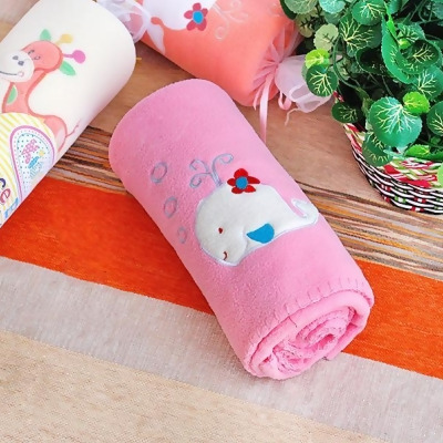 TB-BLK014-WHALE White Whale - Pink Embroidered Applique Coral Fleece Baby Throw Blanket 