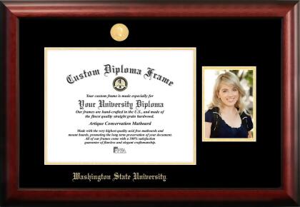 Campus Images WA996PGED-1411 11 x 14 in. Washington State University Gold Embossed Diploma Satin Mahogany Frame with 5 x 7 in. Portrait