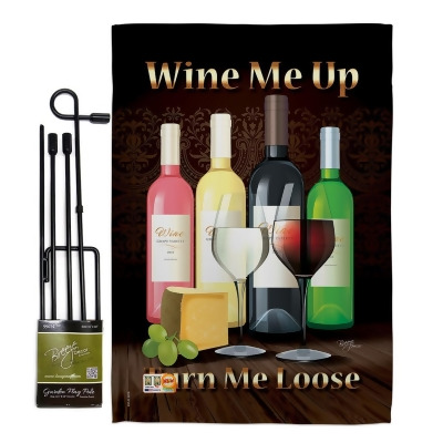 Breeze Decor BD-WI-GS-117030-IP-BO-D-US13-BD 13 x 18.5 in. Wine Me Up, Turn Loose Happy Hour & Drinks Impressions Decorative Vertical Double Sided Garden Flag Set with Banner Pole 
