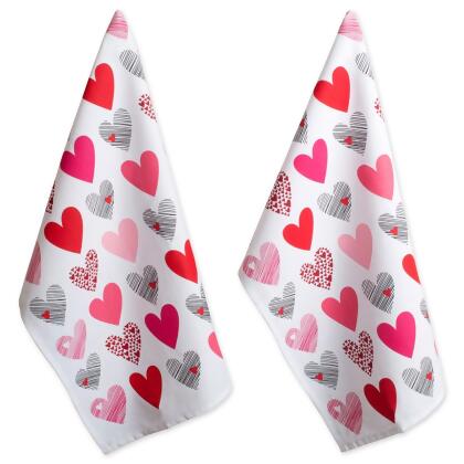 Design Imports CAMZ38156 Hearts Collage Printed Dishtowel Set - Set of 2