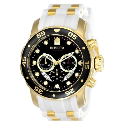 Invicta 20289 Mens Pro Diver Quartz Chronograph Black Dial Watch with White & Gold Tone 