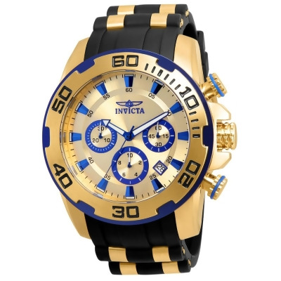 Invicta 22308 Mens Pro Diver Quartz Chronograph Gold Dial Watch with Black & Gold Tone 