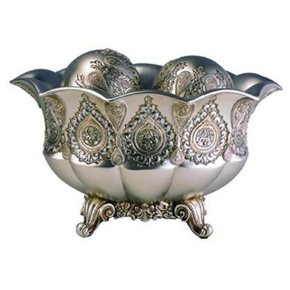 Ore Furniture K-4199B 7 in. Traditional Royal Silver And Gold Metalic Decorative Bowl With Spheres 