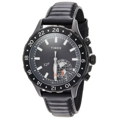 Timex TW2R39900 Mens IQ Plus Move Multi-Time Black Leather Strap Watch 