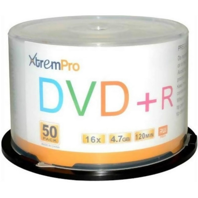 Xtrempro 11026 DVD Plus R 16X 4.7GB 120 Minute Recordable DVD with Blank Discs Spindle - Pack of 50 