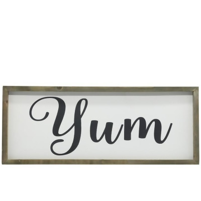 Urban Trends Collection 26502 Wood Rectagle Wall Art with Cursive Writing Yum on Sage Color Frame & Metal Back Hangers, Painted White 