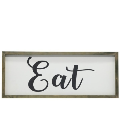 Urban Trends Collection 26503 Wood Rectagle Wall Art with Cursive Writing Eat on Sage Color Frame & Metal Back Hangers, Painted White 