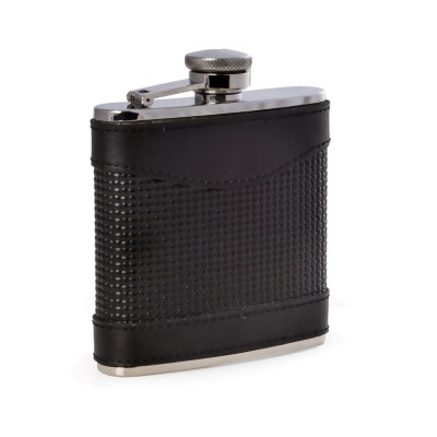 Bey-Berk International FS215 5 oz Stainless Steel Leather Woven Flask with Captive Cap & Durable Rubber Seal - Black & Silver 