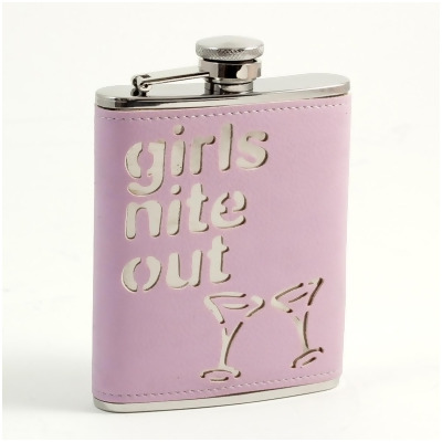Bey-Berk International FS366 6 oz Stainless Steel Leatherette Girls Nite Out Flask with Captive Cap & Durable Rubber Seal - Pink & Silver 