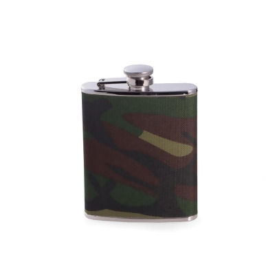 Bey-Berk International FS466 6 oz Stainless Steel Camouflage Pattern Flask with Captive Cap & Durable Rubber Seal - Silver 