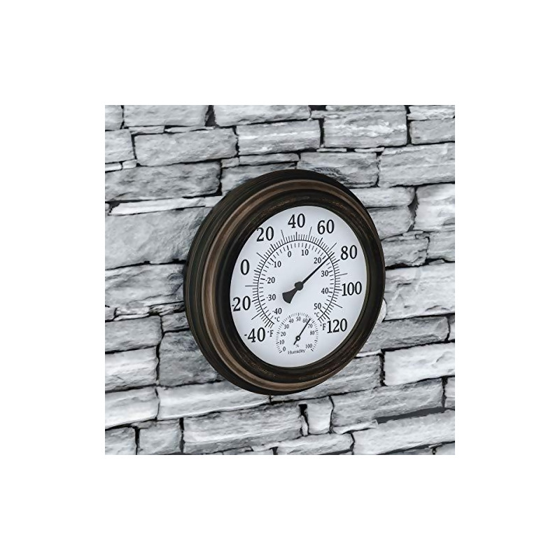 Pure Garden, Wall Clock Thermometer, 5.5 in. Steel, Bronze Finish