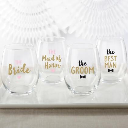 Kate Aspen 30023NA-BR4 15 oz Bridal Party Stemless Wine Glass, Set of 4 