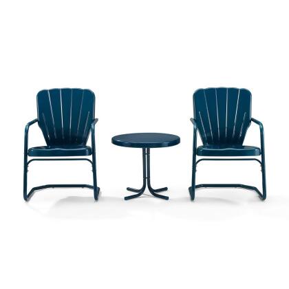 Crosley Furniture KO10012NV Ridgeland 3 Piece Metal Conversation Seating Set in Navy Gloss 