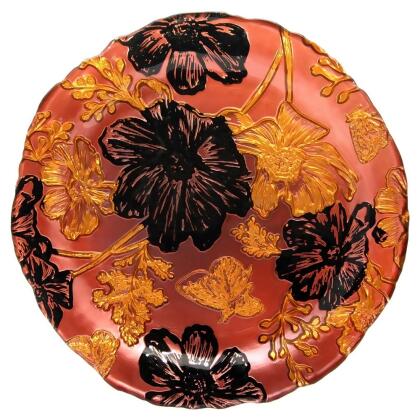 Red Pomegranate 2403-4 Papillion Rose Side Plates, Gold & Black - Set of 2 