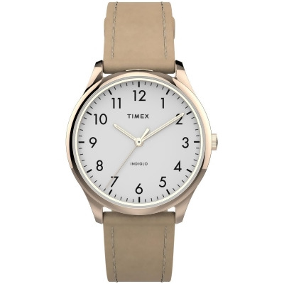 Timex TW2T724009J Womens Modern Easy Reader 32 mm Beige, Rose Gold & White Genuine Leather Strap Watch 