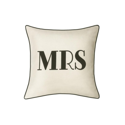 Edie Home EAH077MSOYBK95 17 x 17 in. Celebrations Embroidered Applique Mrs Decorative Pillow, Oyster & Black 