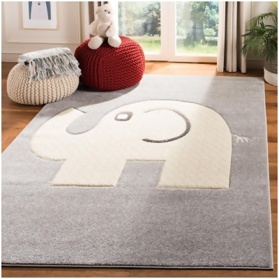 Safavieh CRK165B-5 5 ft. 3 in. x 7 ft. 6 in. Carousel Kids Rectangle Power Loomed Area Rug, Grey & Ivory 