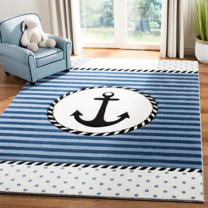 Safavieh CRK124N-5 5 ft. 3 in. x 7 ft. 6 in. Carousel Kids Rectangle Power Loomed Area Rug, Navy & Ivory 