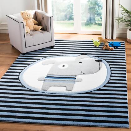 Safavieh CRK126N-5 5 ft. 3 in. x 7 ft. 6 in. Carousel Kids Rectangle Power Loomed Area Rug, Navy & Ivory 