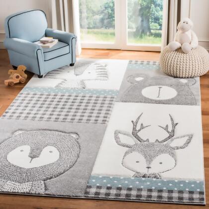 Safavieh CRK188B-5 5 ft. 3 in. x 7 ft. 6 in. Carousel Kids Rectangle Power Loomed Area Rug, Grey & Ivory 