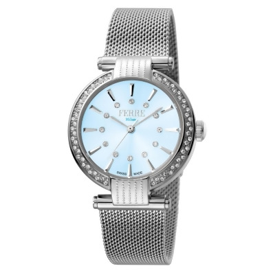 Ferre Milano FM1L096M0051 Womens Swiss Made Quartz Silver Mesh Band Watch with Blue Dial 