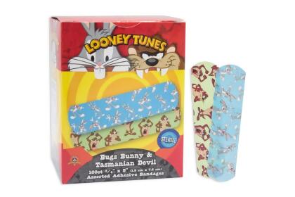 American White Cross 1073737 0.75 x 3 in. Looney Tunes Adhesive Bugs Bunny & Tazmanian Devil Sterile Bandages