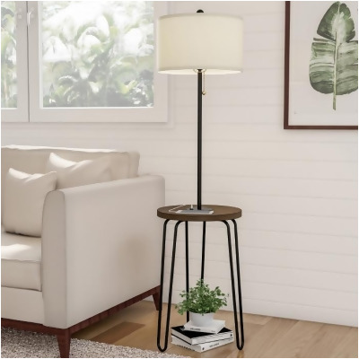 Lavish Home 72-LMPWT-4 Floor Lamp End Table - Mid Century Modern Style Side Table, Brown, Black & Off-White 