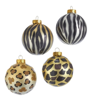 Kurt S. Adler GG0875 80 mm Gold, Silver & Black Animal Glass Ball Ornaments - 6 Piece 