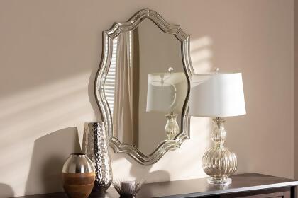 Baxton Studio RXW-7346 Isidora Art Deco Antique Silver Finished Accent Wall Mirror 