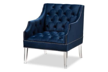 Baxton Studio TSF1239-Navy Blue-Acrylic-CC Silvana Modern & Contemporary Navy Velvet Fabric Upholstered Lounge Chair with Acrylic Legs 