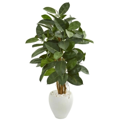 Nearly Natural 9251 53 in. Artificial Rubber Tree in White Planter 