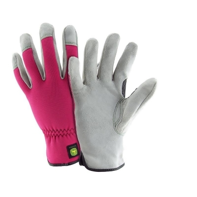 West Chester 7006040 John Deere Womens Leather & Spandex Performance Hi-Dexterity Work Gloves, Pink - Large - Case of 3 
