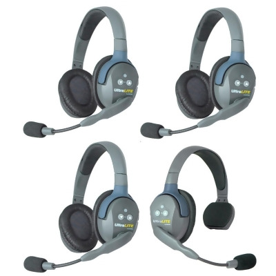 Eartec EAR-UL413 UltraLITE 4 Person Intercom System with 1 Single 3 Double Headsets & Li-Ion Batteries 