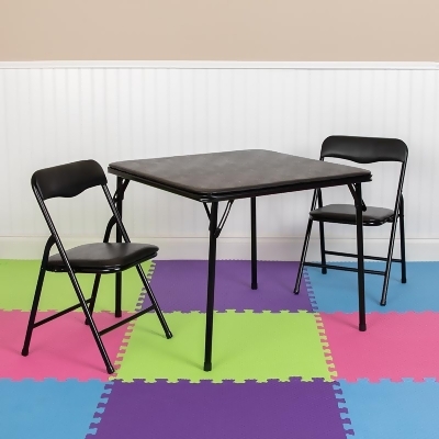 Flash Furniture JB-10-CARD-BK-GG Kids Black 3 Piece Folding Table & Chair Set 