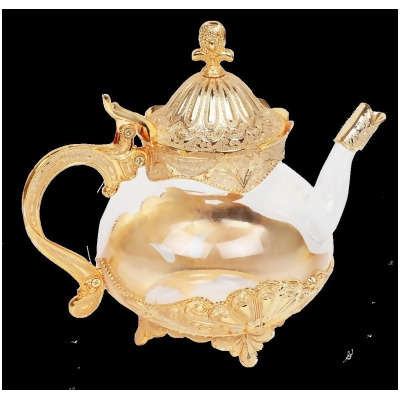Nua 65208 8 in. Gold & Glass Tea Pot 