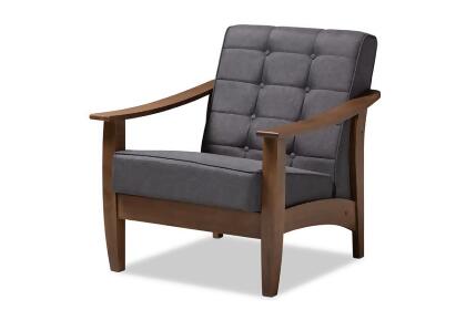 Baxton Studio SW5506-Grey-Walnut-CC Larsen Mid-Century Modern Gray Fabric Upholstered Walnut Wood Lounge Chair 