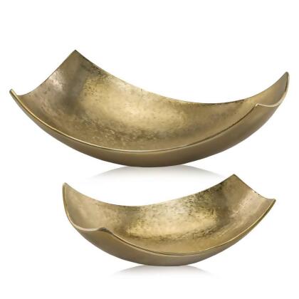 HomeRoots 354616 9.75 x 17.25 x 5.5 in. Brushed Gold Cucha Large Scoop Bowl, Gold 