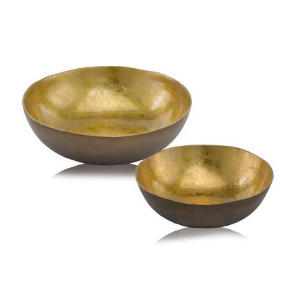 HomeRoots 354719 17 x 17 x 4.5 in. Gold & Bronze Metalico Large Round Bowl 
